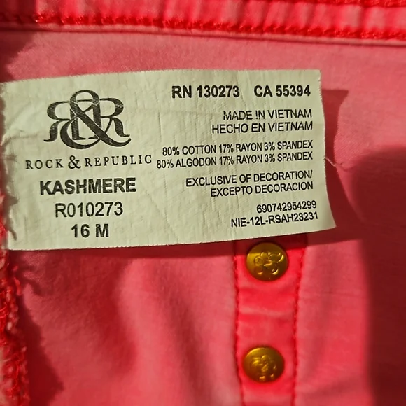 Rock & Republic Pink Jeans sz 16 - Picture 11 of 12